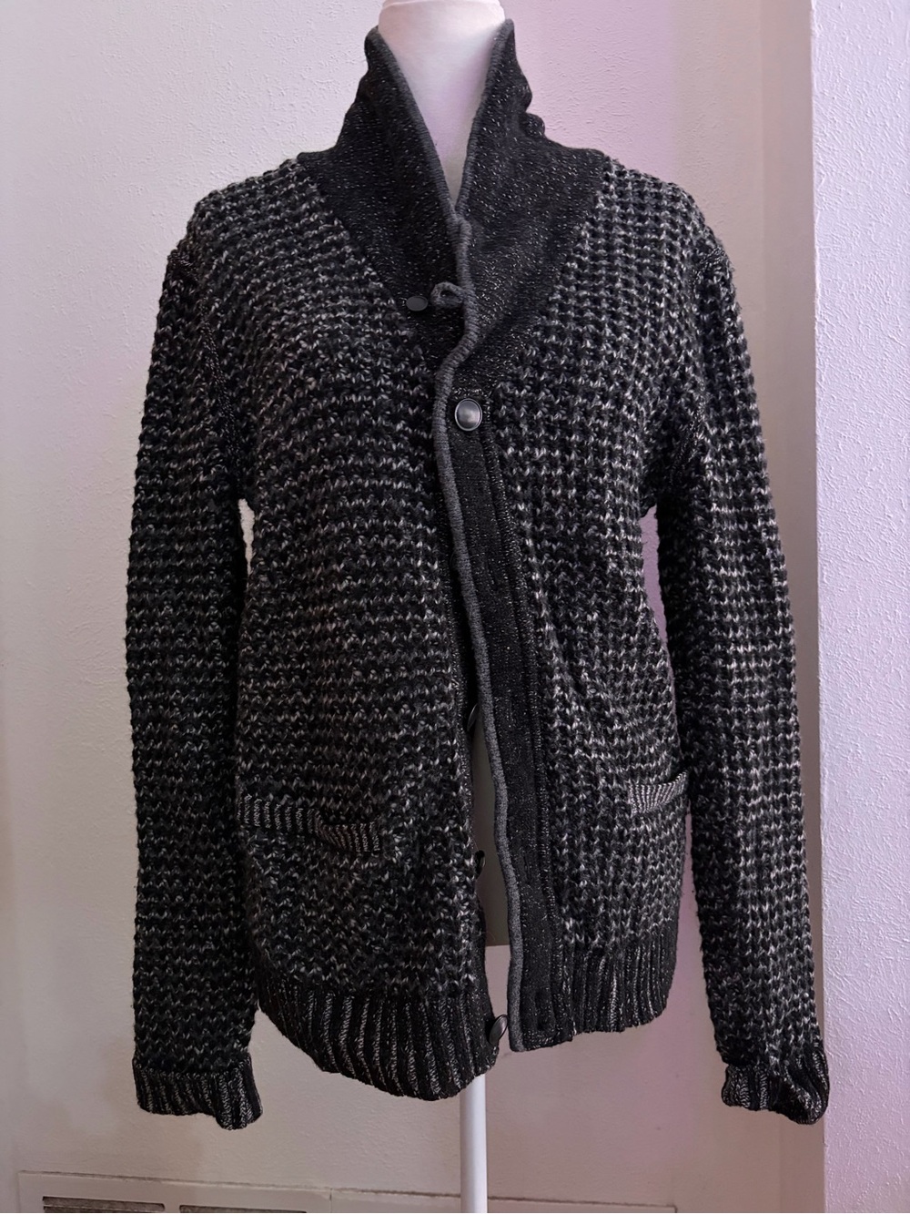 Men's / Unisex Chunky Rag & Bone Knit Shawl Collar Cardigan Sweater